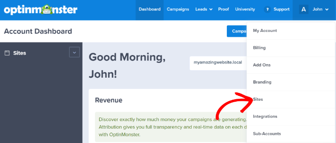 在 OptinMonster 中查看站點(diǎn)
