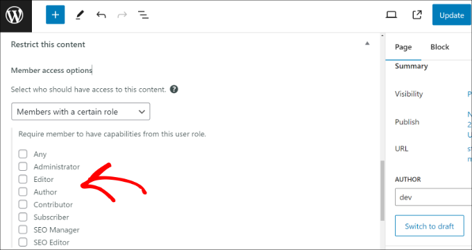 選擇用戶角色以限制頁(yè)面訪問(wèn)