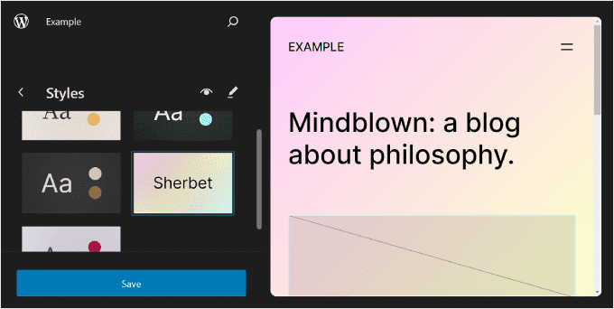 WordPress 全站編輯器中的樣式頁面