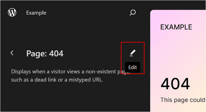 單擊頁面上的鉛筆按鈕以使用 WordPress 全站編輯進行編輯