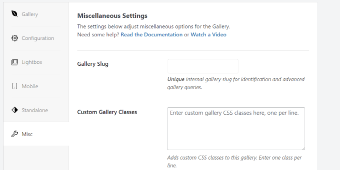 查看圖庫的雜項設置