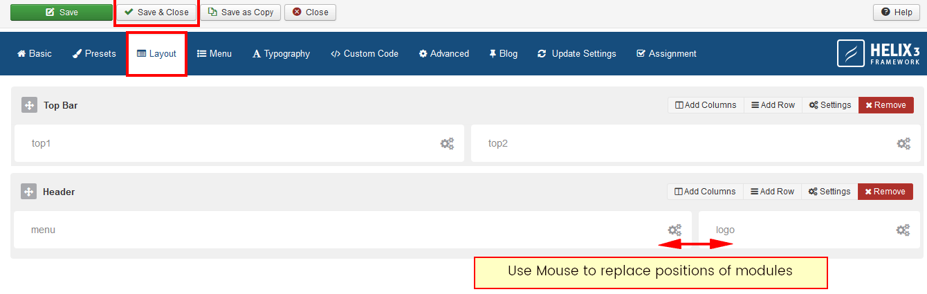 內部布局選項卡取代標志和菜單的位置